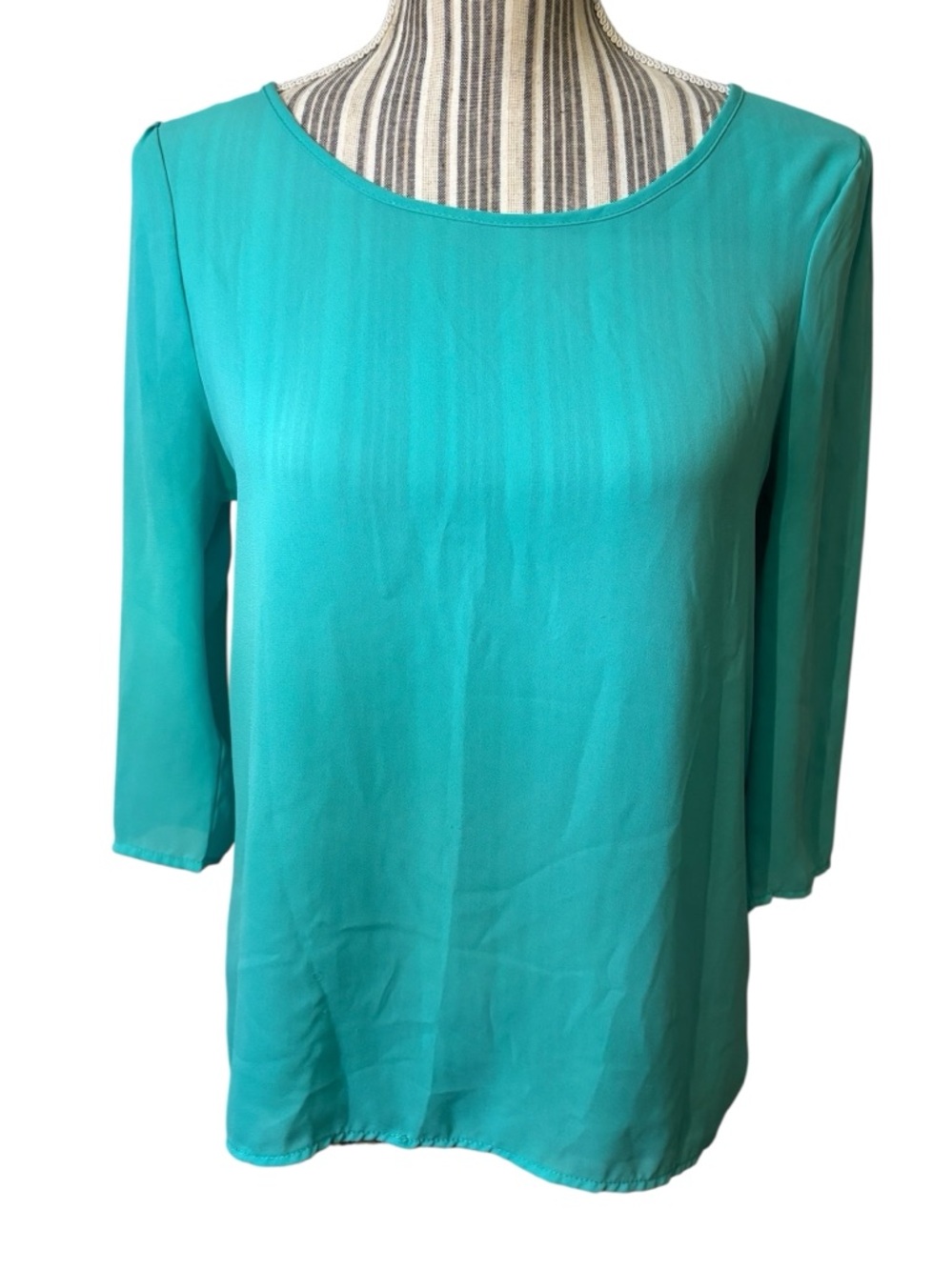 Everly Blouse Small Teal Seafoam Green 3/4 Sleeve Scoop Neck Lightweight Flowy